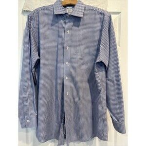 Men’s Brooks Brothers Regent White And Blue Check Long Sleeve Shirt- Size 16-33